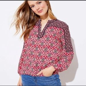 NWT LOFT MIXED MOSAIC SPLIT NECK BLOUSE